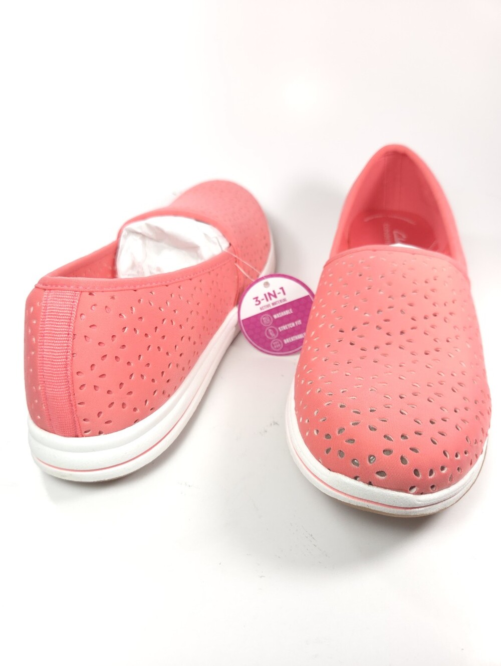 Clarks Breeze Emily Coral Pink Perforated Slip‑On Loafers W 10 - Picture 4 of 15